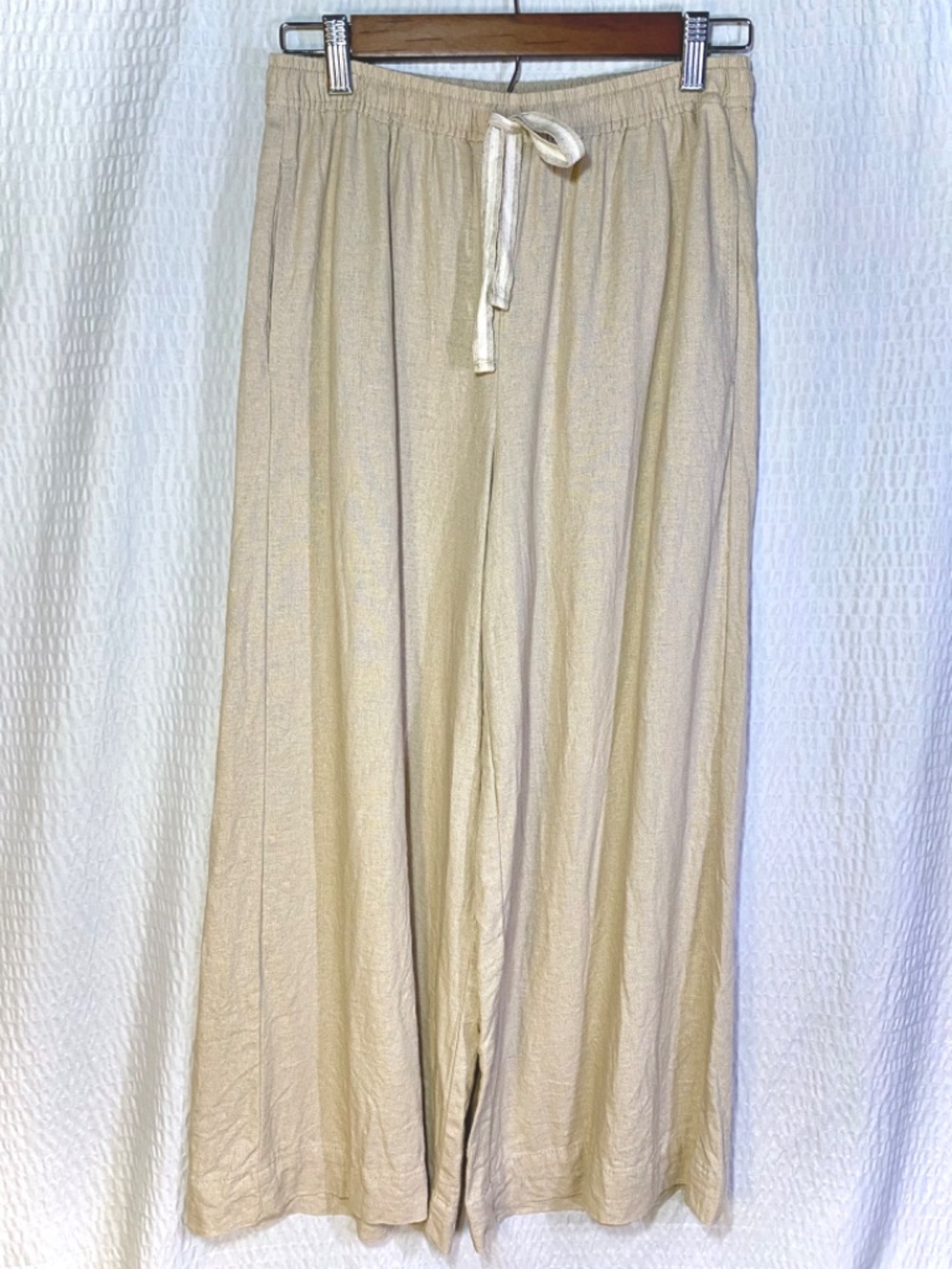 Max Studio London Beige High Rise Wide Leg Lagenlook Linen Blend Pants Small